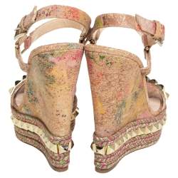 Pre Owned Christian Louboutin Multicolor Cork Cataclou Wedge Sandals Size 38