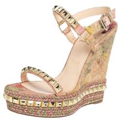 Pre Owned Christian Louboutin Multicolor Cork Cataclou Wedge Sandals Size 38