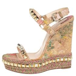 Pre Owned Christian Louboutin Multicolor Cork Cataclou Wedge Sandals Size 38