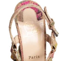 Pre Owned Christian Louboutin Multicolor Cork Cataclou Wedge Sandals Size 38