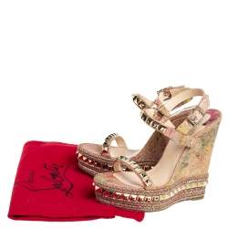 Pre Owned Christian Louboutin Multicolor Cork Cataclou Wedge Sandals Size 38