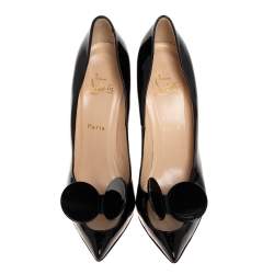 Pre Owned Christian Louboutin Black Patent Leather and Mesh Bow Pumps Size 40