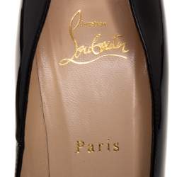 Pre Owned Christian Louboutin Black Patent Leather and Mesh Bow Pumps Size 40