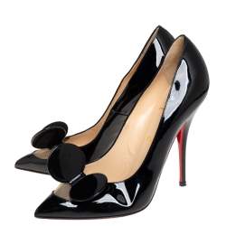 Pre Owned Christian Louboutin Black Patent Leather and Mesh Bow Pumps Size 40