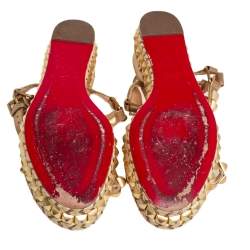 Pre Owned Christian Louboutin Metallic Gold Studded Leather Cataclou Espadrille Wedge Sandals Size 39