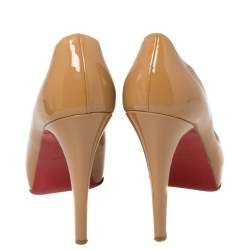 Pre Owned Christian Louboutin Beige Patent Leather New Prive Platform Pumps Size 36.5
