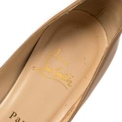 Pre Owned Christian Louboutin Beige Patent Leather New Prive Platform Pumps Size 36.5