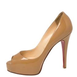 Pre Owned Christian Louboutin Beige Patent Leather New Prive Platform Pumps Size 36.5