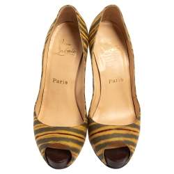 Christian Louboutin Multicolor Canvas Very Prive Peep Toe Pumps Size 36.5