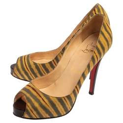 Christian Louboutin Multicolor Canvas Very Prive Peep Toe Pumps Size 36.5