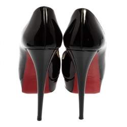 Pre Owned Christian Louboutin Black Patent Leather Very Prive Peep Toe Pumps Size 38.5