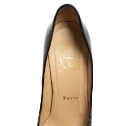 Pre Owned Christian Louboutin Black Patent Leather Very Prive Peep Toe Pumps Size 38.5