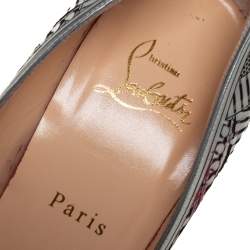 مملوكة مسبقًا حذاء كعب عالى كريستيان لوبوتان قصة ليزر كريستالي جلد فضي مقاس 37.5