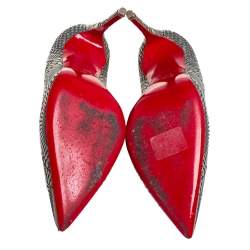 مملوكة مسبقًا حذاء كعب عالى كريستيان لوبوتان قصة ليزر كريستالي جلد فضي مقاس 37.5