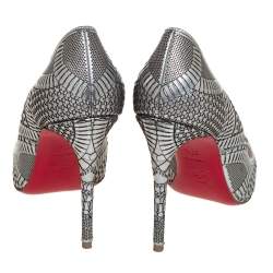 مملوكة مسبقًا حذاء كعب عالى كريستيان لوبوتان قصة ليزر كريستالي جلد فضي م�قاس 37.5