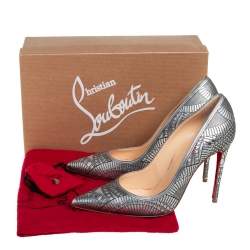 مملوكة مسبقًا حذاء كعب عالى كريستيان لوبوتان قصة ليزر كريستالي جلد فضي مقاس 37.5