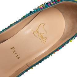 Pre Owned Christian Louboutin Green Leather Highness Crystal Embellished Pumps Size 36.5