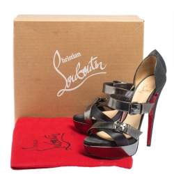 Christian Louboutin Black Glitter and Satin Ambertina Platform Sandals Size 39.5