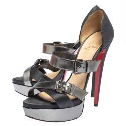 Christian Louboutin Black Glitter and Satin Ambertina Platform Sandals Size 39.5