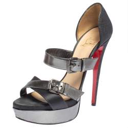 Christian Louboutin Black Glitter and Satin Ambertina Platform Sandals Size 39.5