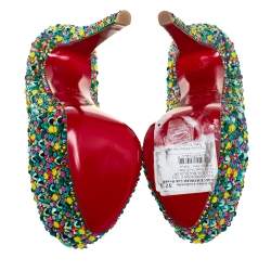 مملوكة مسبقًا Christian Louboutin Green Leather Highness Crystal Embellished Pumps Size 37.5