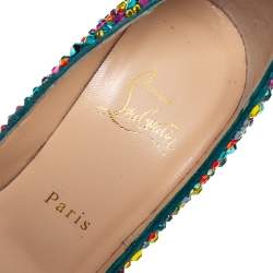 مملوكة مسبقًا Christian Louboutin Green Leather Highness Crystal Embellished Pumps Size 37.5