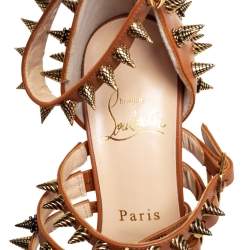 Pre Owned  Christian Louboutin Brown Leather Botticellita Spiked Platform Sandals Size 36