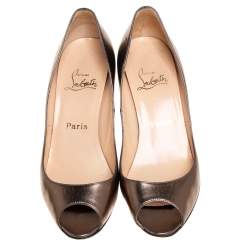 Christian Louboutin Metallic Olive Green Leather Very Prive Peep Toe Pumps Size 39