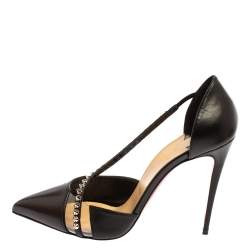 Pre Owned Christian Louboutin Black Leather And PVC Spike Cross D'orsay Pumps Size 40 