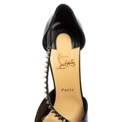 Pre Owned Christian Louboutin Black Leather And PVC Spike Cross D'orsay Pumps Size 40 