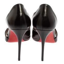 Pre Owned Christian Louboutin Black Leather And PVC Spike Cross D'orsay Pumps Size 40 