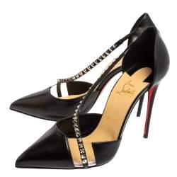 Pre Owned Christian Louboutin Black Leather And PVC Spike Cross D'orsay Pumps Size 40 