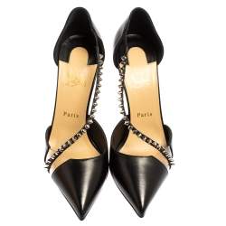 Pre Owned Christian Louboutin Black Leather And PVC Spike Cross D'orsay Pumps Size 40 