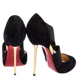 Pre Owned Christian Louboutin Black Suede And Elastic Big Dorcet Peep Toe Pumps Size 36.5