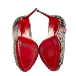 Pre Owned Christian Louboutin Grey Floral Print Python New Very Prive Peep Toe Pumps Size 37