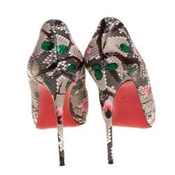 Pre Owned Christian Louboutin Grey Floral Print Python New Very Prive Peep Toe Pumps Size 37