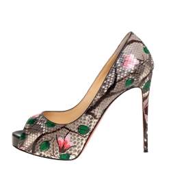 Pre Owned Christian Louboutin Grey Floral Print Python New Very Prive Peep Toe Pumps Size 37