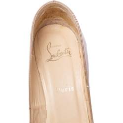 Pre Owned Christian Louboutin Beige Patent Leather Une Plume Cork Wedge Platform Sandals Size 38