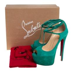 Pre Owned Christian Louboutin Green Suede Talitha Pumps Size 37