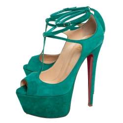 Pre Owned Christian Louboutin Green Suede Talitha Pumps Size 37