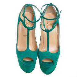 Pre Owned Christian Louboutin Green Suede Talitha Pumps Size 37