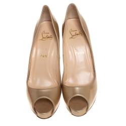 Pre Owned Christian Louboutin Metallic Beige Patent Leather New Prive Patform Peep Toe Pumps Size 38