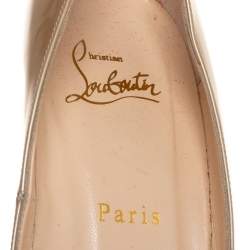 Pre Owned Christian Louboutin Metallic Beige Patent Leather New Prive Patform Peep Toe Pumps Size 38