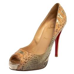 Christian Louboutin Two Tone Python New Very Prive Peep Toe Pumps Size 38.5