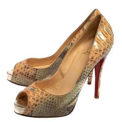 Christian Louboutin Two Tone Python New Very Prive Peep Toe Pumps Size 38.5