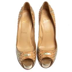 Christian Louboutin Two Tone Python New Very Prive Peep Toe Pumps Size 38.5