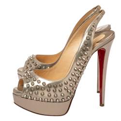 Pre Owned Christian Louboutin Gold  Leather Clou Noeud Platform Slingback Sandals Size 37.5