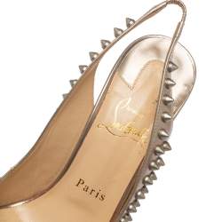 Pre Owned Christian Louboutin Gold  Leather Clou Noeud Platform Slingback Sandals Size 37.5