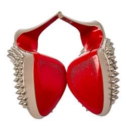Pre Owned Christian Louboutin Gold  Leather Clou Noeud Platform Slingback Sandals Size 37.5