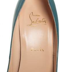 Pre Owned Christian Louboutin Green Leather Geo Spike Studded Pumps Size 39.5